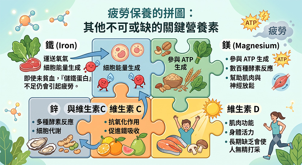 除了B群以外,對抗疲勞不可或缺的關鍵微量元素與營養素