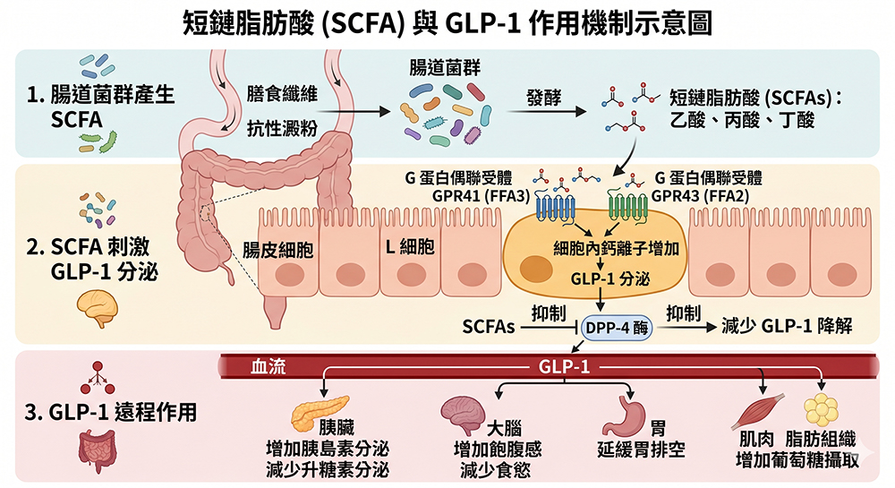 短鏈脂肪酸與GLP-1機制示意圖 01