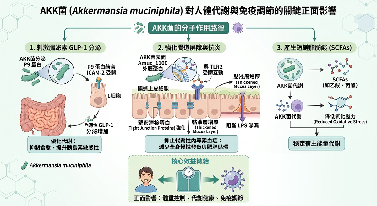 阿克曼氏菌與腸道健康示意圖
