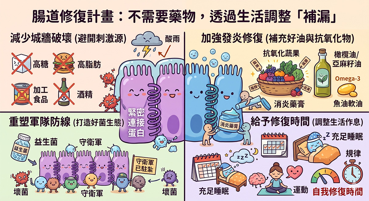 日常腸道修復策略後置成效示意圖